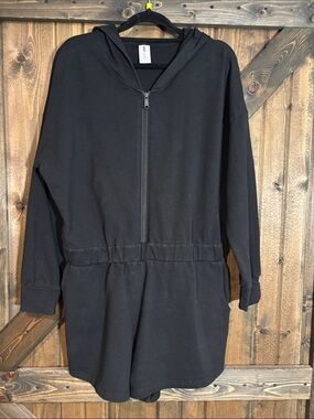 Smash + Tess Black Hooded Zip Romper - Solid Black